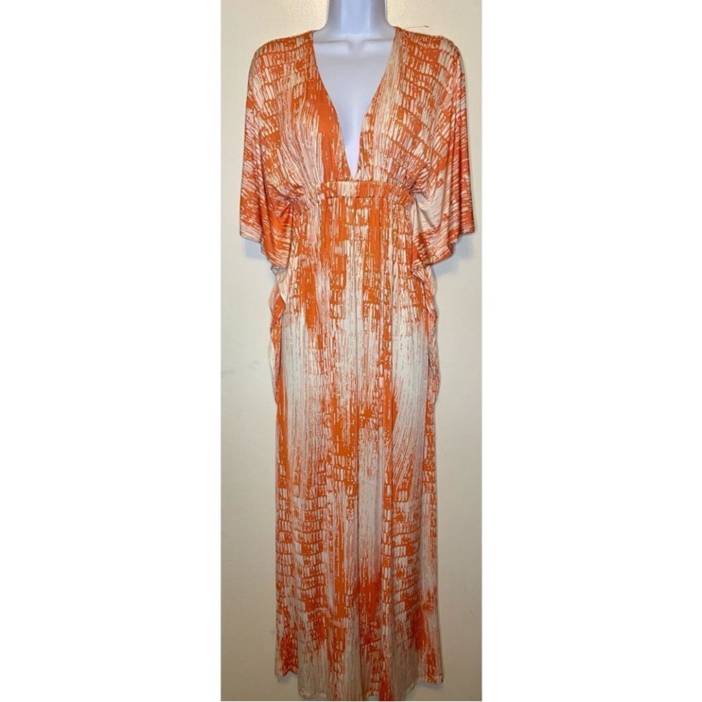 Misa Los Angeles Orange and Cream Maxi Dress